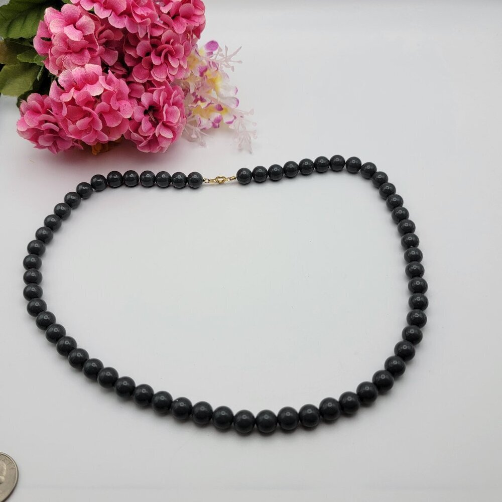 Vintage Gray Faux Pearl Necklace Lucite Plastic 10mm Ball Bead 24 Inch